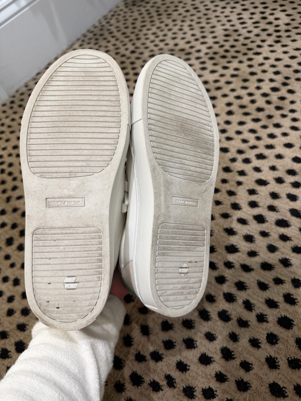 Tory Burch White Leather Sneakers with Green Logo Accent - Picture 6 of 6